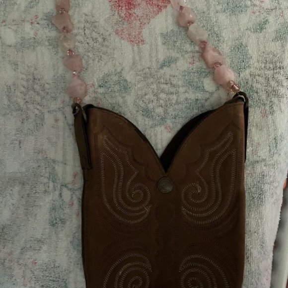 Unique Upcycled Cowboy Boot Purse W/Pink Quartz - Picture 1 of 12